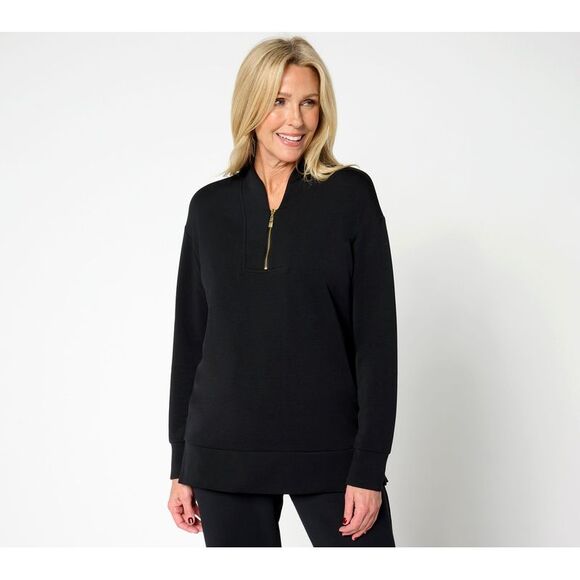 Belle by Kim Gravel Women's Top Plus Sz 1X Regular ScubaLuxe Half Black A672302 - Picture 1 of 4